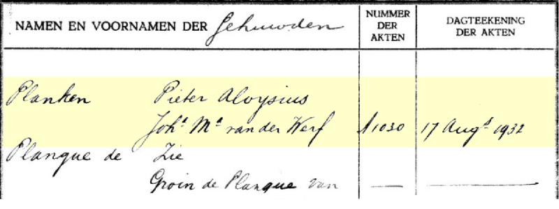 1932 Huw taf Pieter A Planken - Johanna M vd Werf